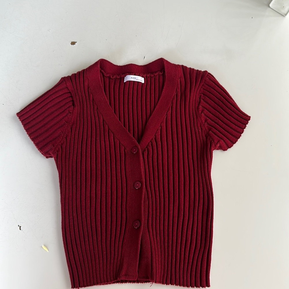 Red Vneck Button Down Top